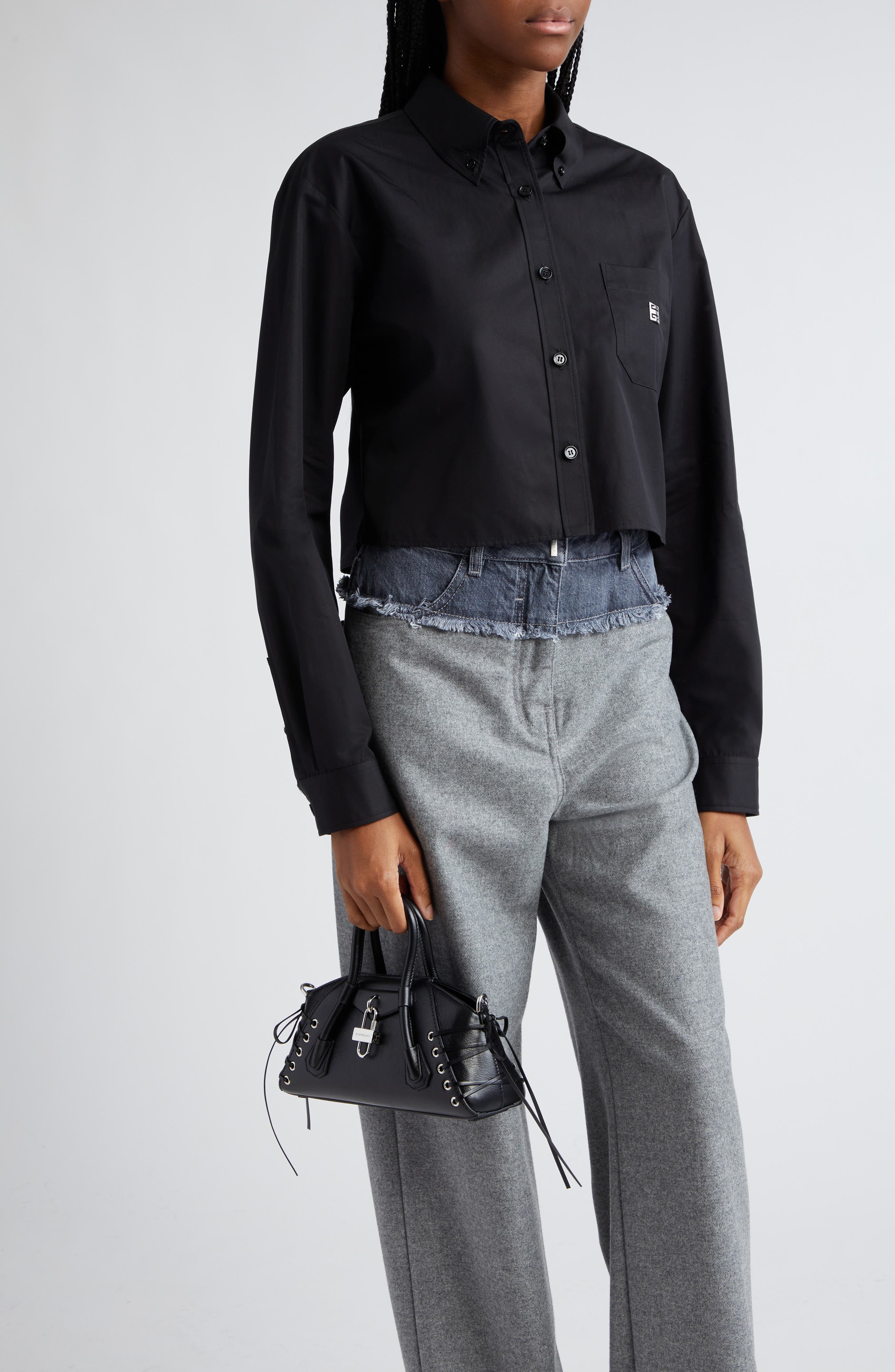 Mini Antigona Stretch Leather Satchel, Alternate, color, BLACK