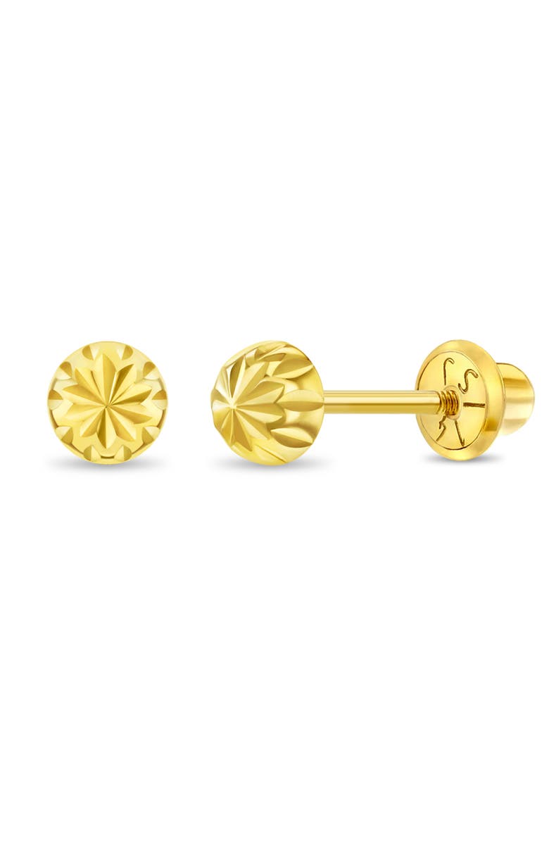 In Season Jewelry 14k 4mm Diamond Cut Girl Earrings, Main, color, Gold