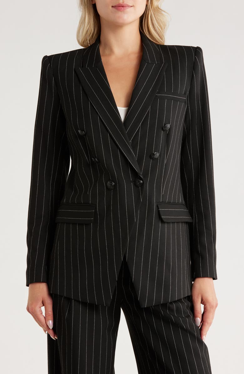 L'AGENCE Kendi Pinstripe Double Breasted Long Blazer, Main, color, 