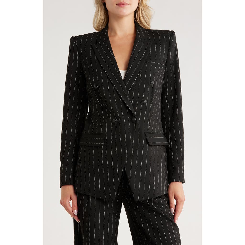 L Agence L'agence Kendi Pinstripe Double Breasted Long Blazer In Multi