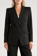 L'AGENCE Kendi Pinstripe Double Breasted Long Blazer