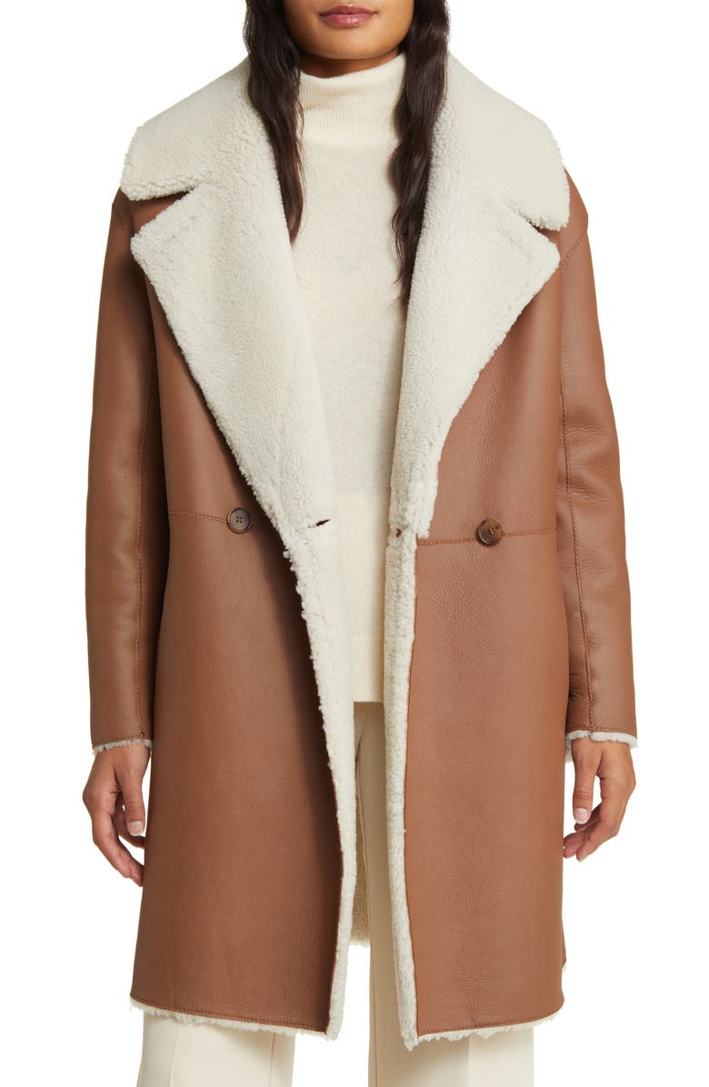 HiSO Gyro Reversible Double Face Genuine Shearling & Leather Coat, Alternate, color, 