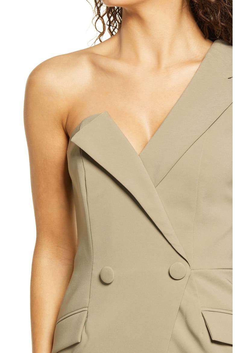One-Shoulder Blazer Cocktail Dress, Alternate, color, SAGE GREEN