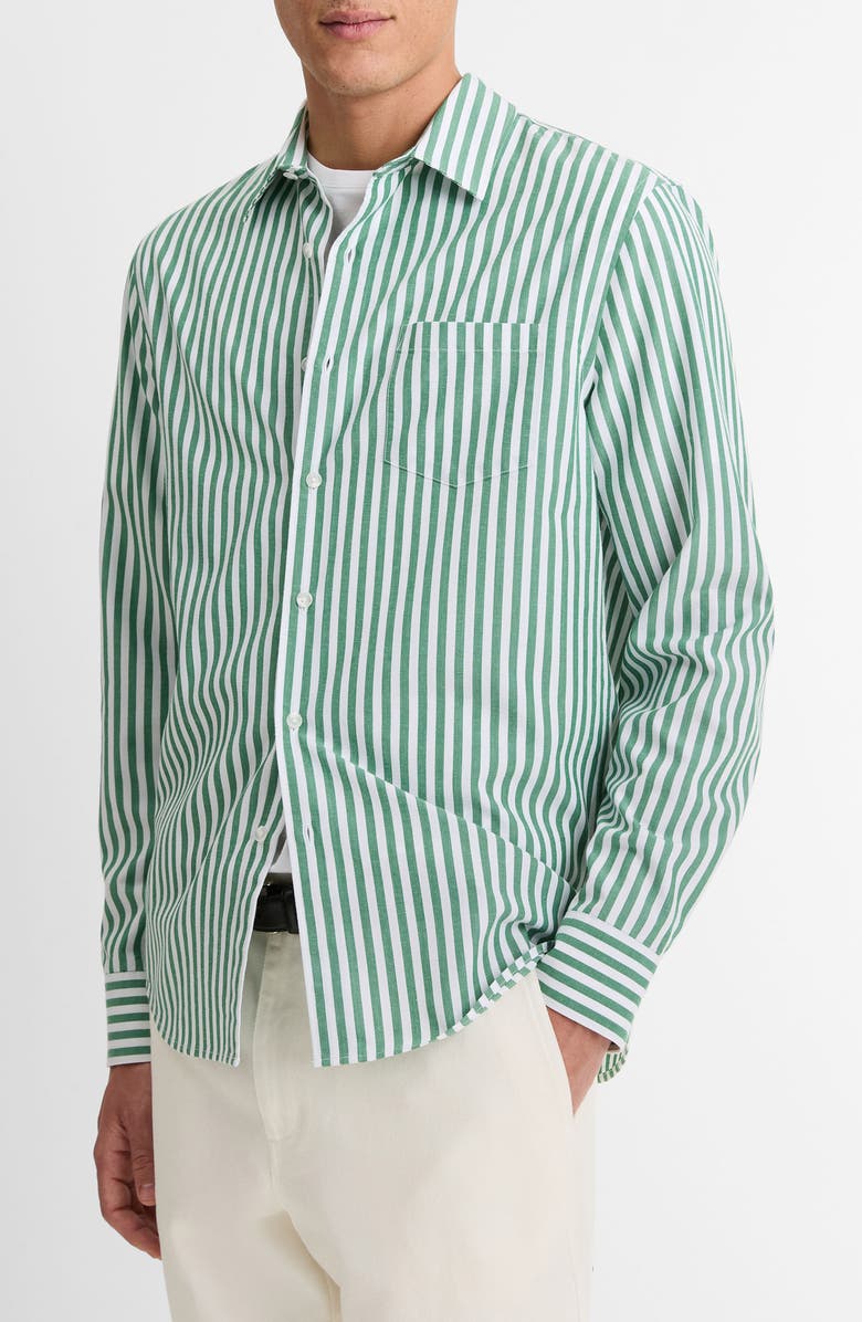 Vince Stripe Classic Fit Button-Up Shirt, Main, color, Emerald Green/ Optic White