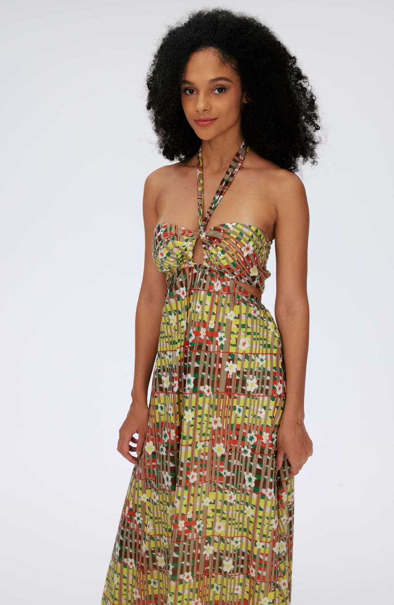 DVF Ainslina Floral Check Cotton & Silk Maxi Dress, Alternate, color, 