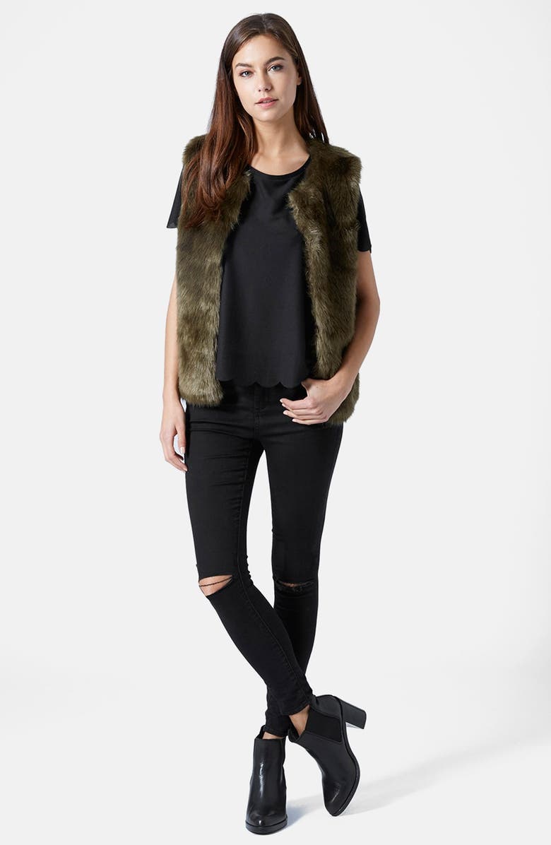 Topshop Scallop Frill Tee, Alternate, color,