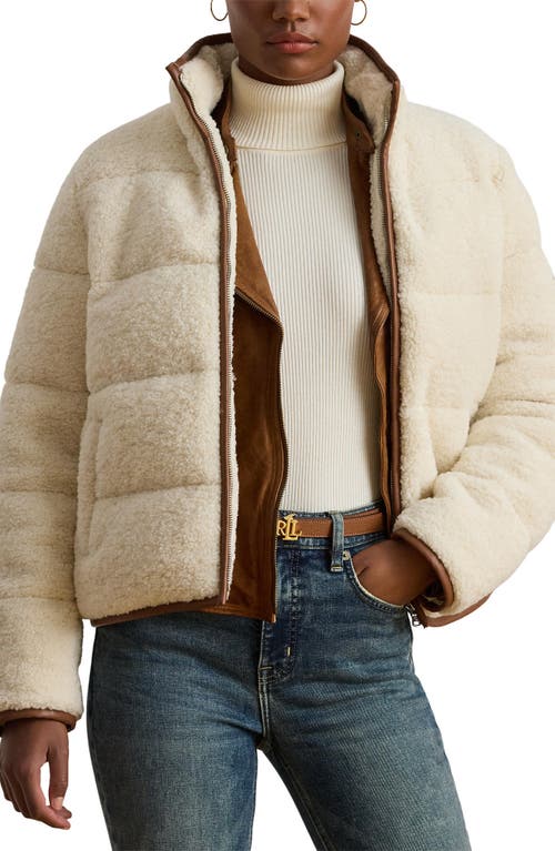 Ralph Lauren Lauren  Faux Shearling Puffer Jacket In White