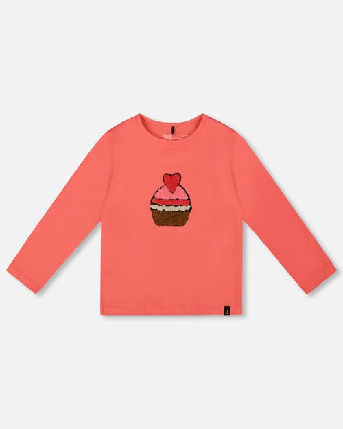 Deux Par Deux Organic Cotton T-shirt With Cupcake In Orange