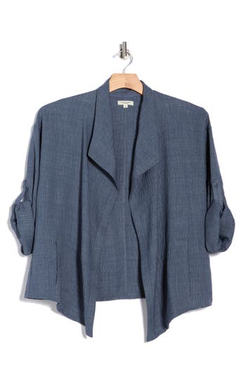 Max Studio Textured Open Front Jacket In Gray