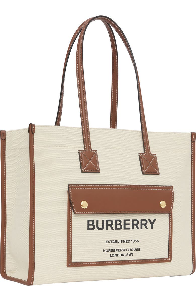 Burberry Small Freya Horseferry Logo Canvas & Leather Tote, Alternate, color,