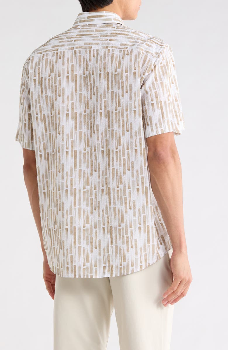 Bugatchi Short Sleeve Cotton Button-Up Shirt, Alternate, color, Camel