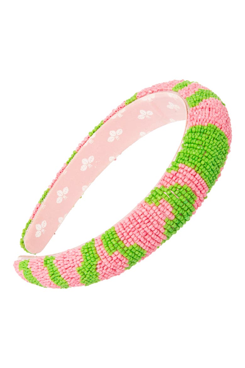Adeline Beaded Headband, Main, color, GREEN/ PINK