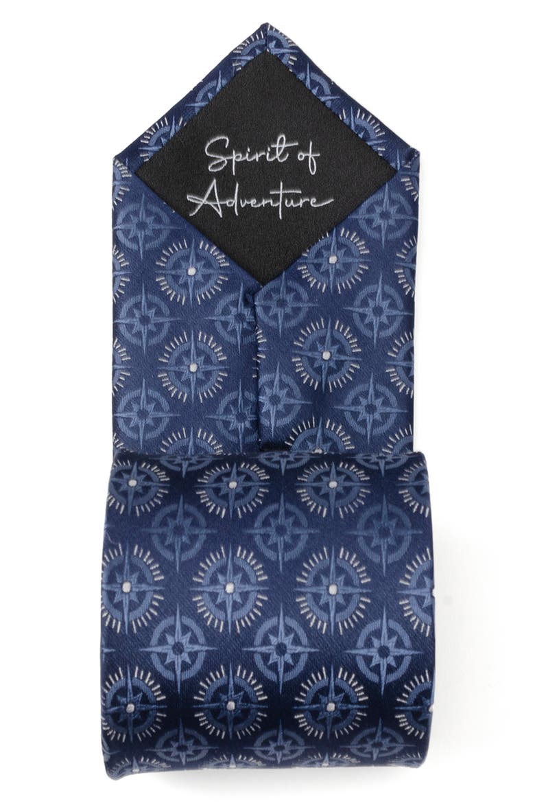 Compass Hidden Message Silk Tie, Alternate, color, BLUE