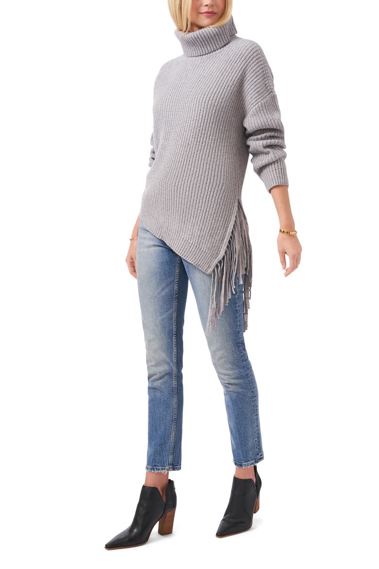 Asymmetric Fringe Cotton Blend Sweater, Alternate, color, LIGHT HEATHER GREY