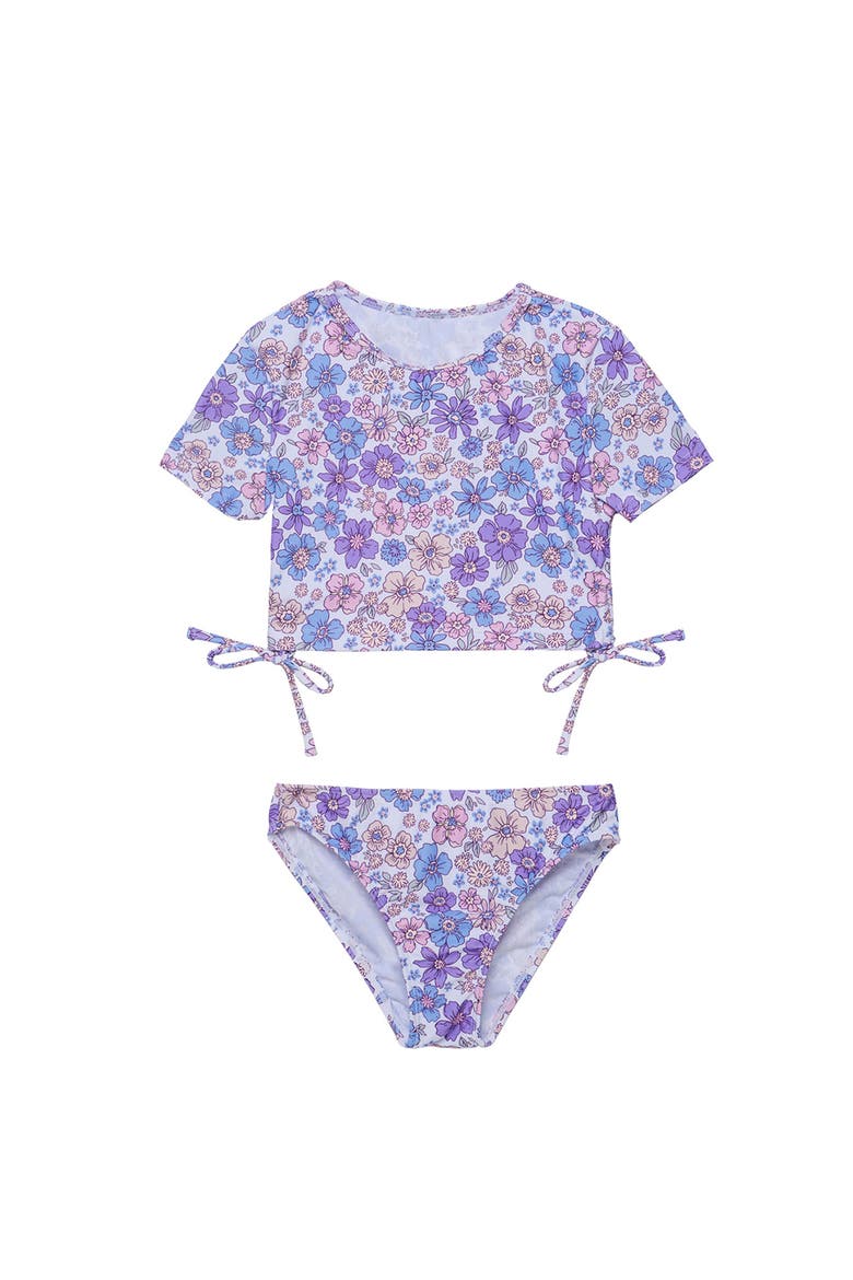 Vintage Flower Short Sleeve Side Tie Swim Set, Main, color, Multi-Violet