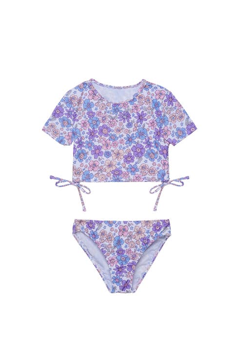 Vintage Flower Short Sleeve Side Tie Swim Set