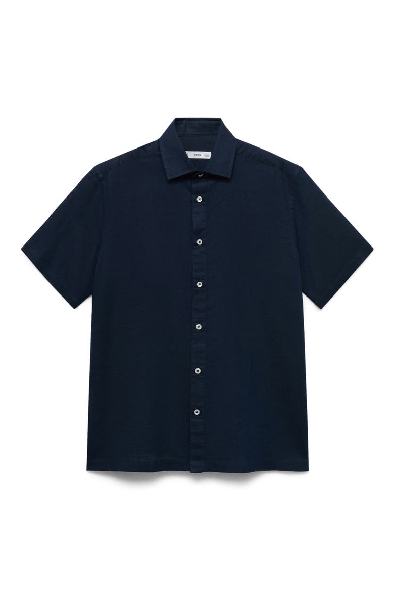 Regular Fit Linen Blend Button-Up Shirt, Alternate, color, DARK NAVY