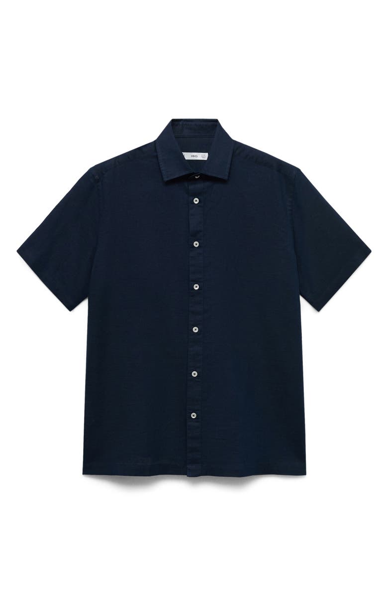 MANGO Regular Fit Linen Blend Button-Up Shirt, Alternate, color, Dark Navy