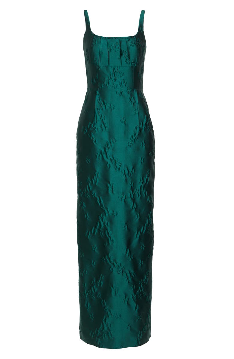 Emilia Wickstead Sharon Sleeveless Ditsy Metallic Floral Jacquard Column Gown, Alternate, color, Emerald Green
