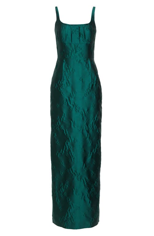 Emilia Wickstead Sharon Sleeveless Ditsy Metallic Floral Jacquard Column Gown In Green