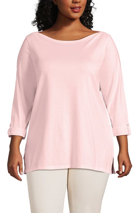Plus Size Supima Cotton Adjustable 3/4 Sleeve Boatneck Tunic