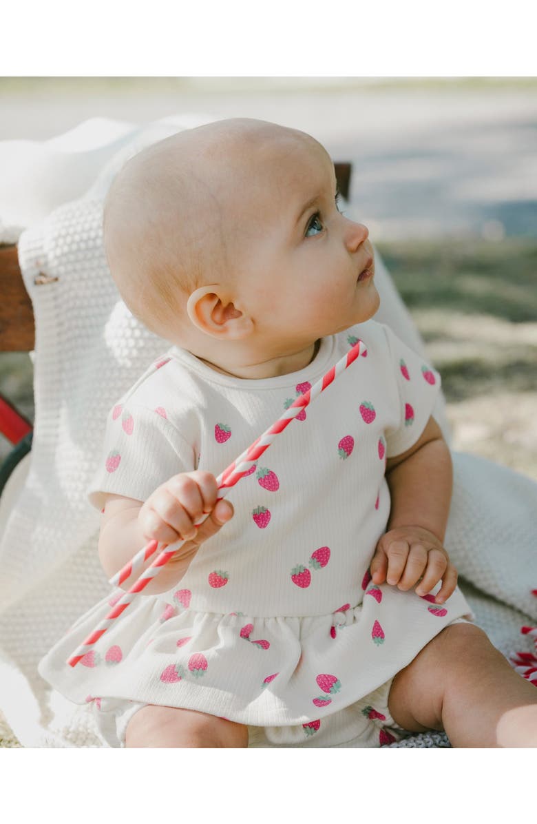 Deux par Deux Cotton Rib Jersey Strawberries Printed Top and Short Set, Alternate, color, White Printed Strawberries