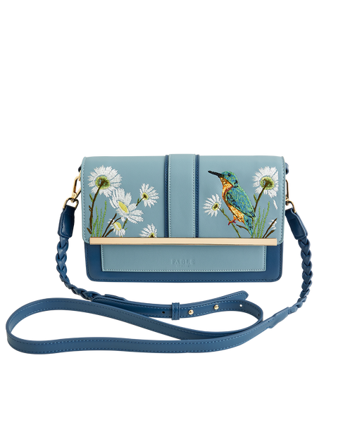 Embroidered Kingfisher Blue Cross Body Bag
