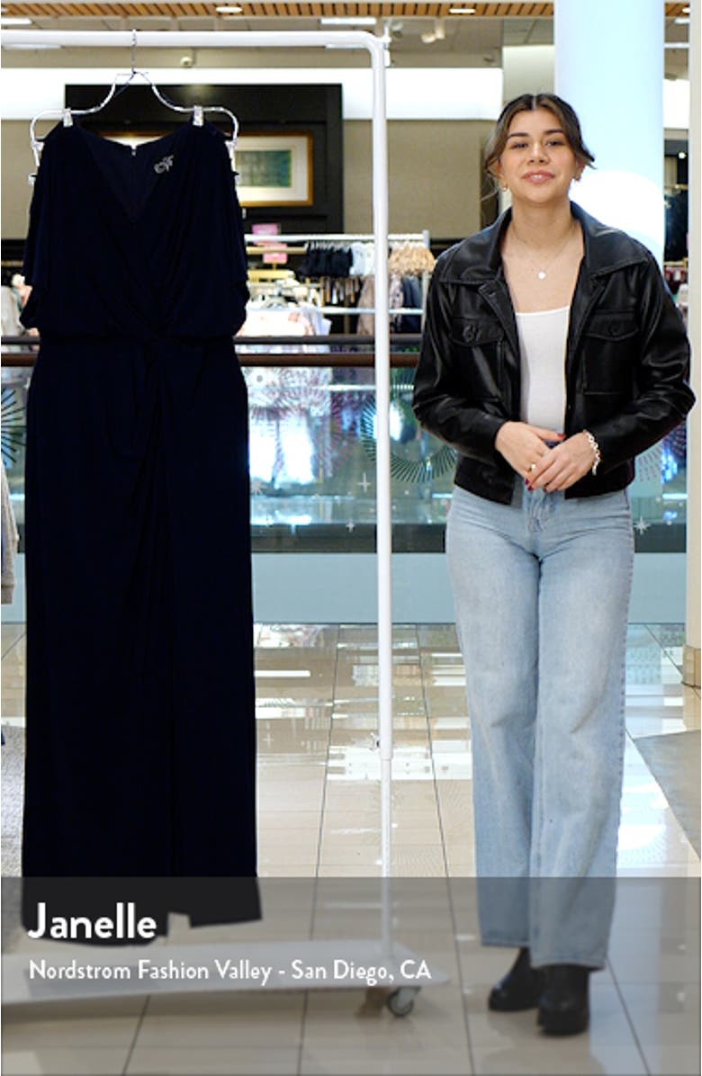 Embellished Sleeve Knot Front Jersey Gown, sales video thumbnail