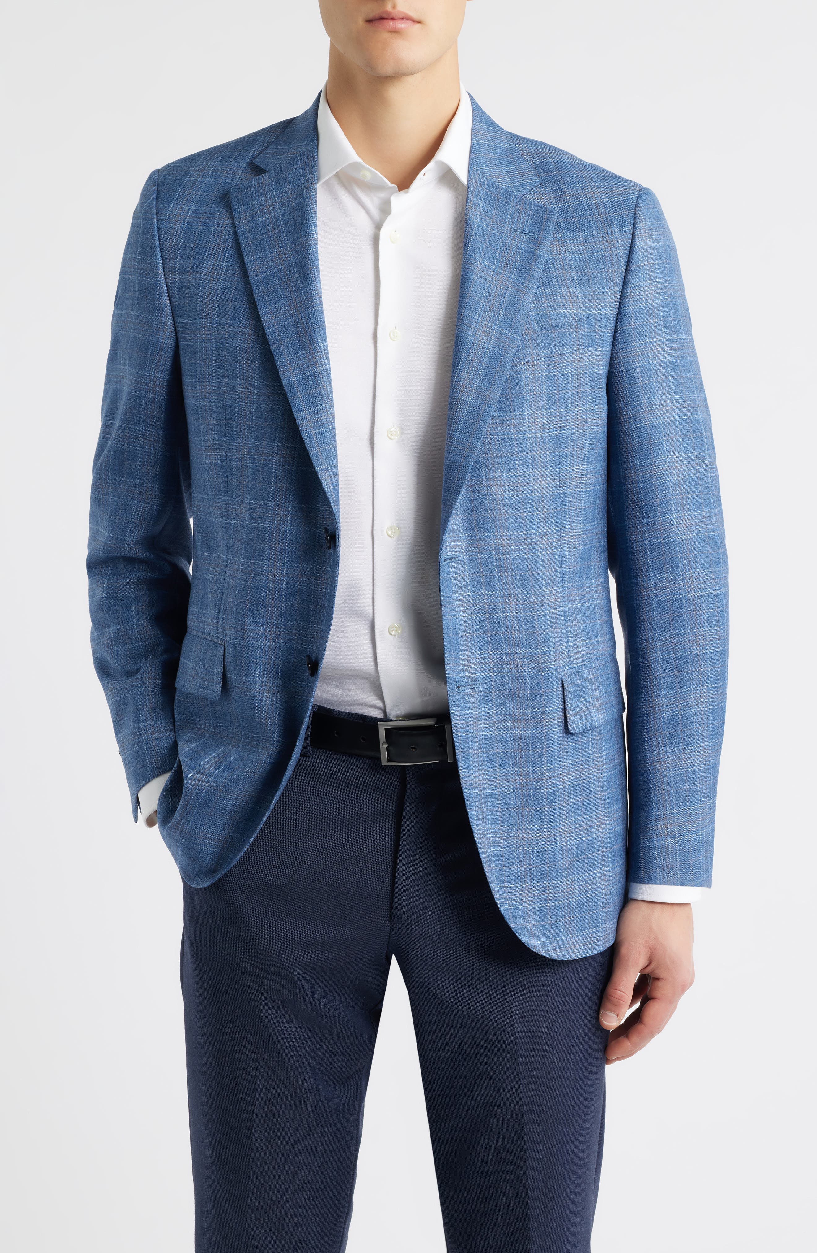 Flynn Classic Fit Light Blue Plaid Wool Sport Coat