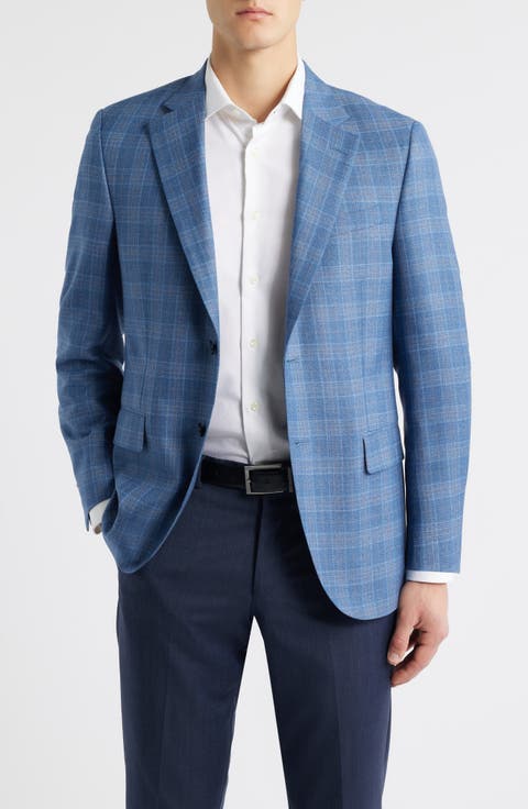 Flynn Classic Fit Light Blue Plaid Wool Sport Coat (Regular 
Big)