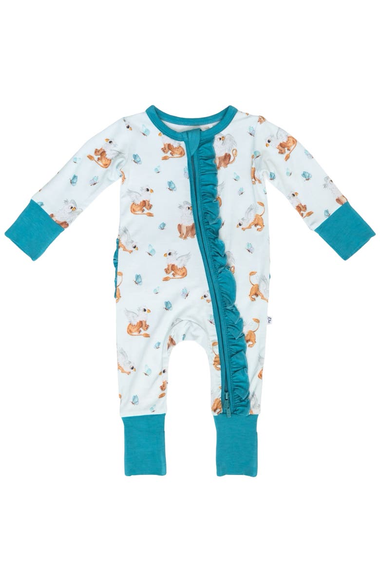 Laree + Co Griffin Butterflies Ruffle Convterible Footie, Main, color, Blue