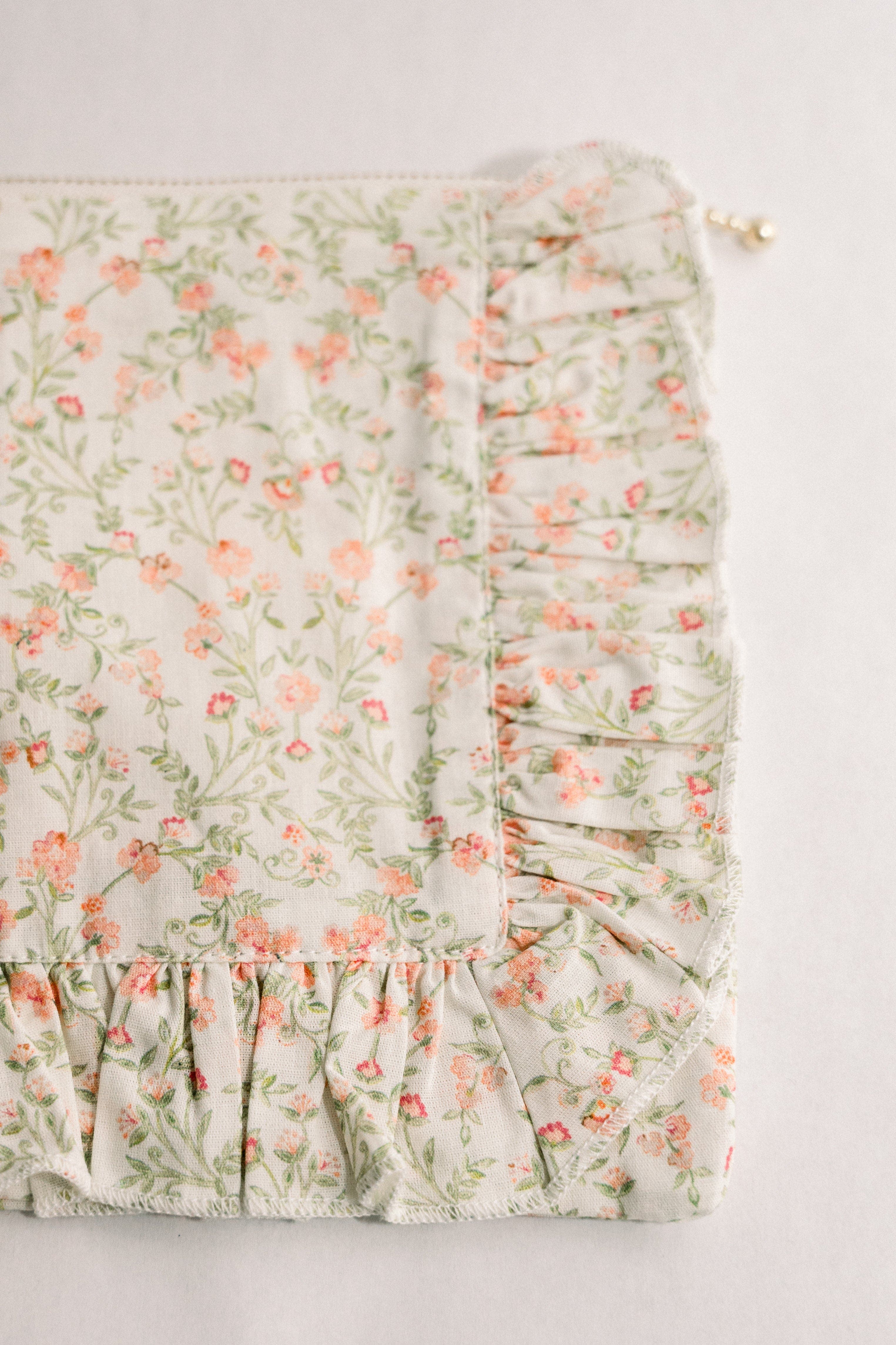 Timeless Floral Ruffle Zipper Pouch, Alternate, color, Apricot Meadow