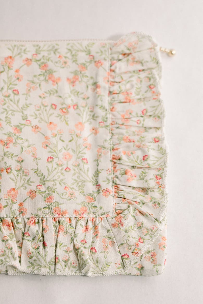 Timeless Floral Ruffle Zipper Pouch, Alternate, color, Apricot Meadow