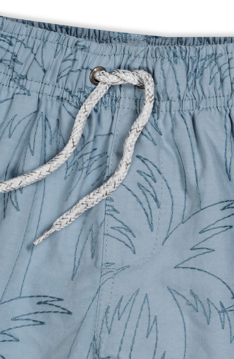 THE ENDLESS SUMMER Kids' Palm Embroidered Volley Swim Trunks, Alternate, color, Gray Blue