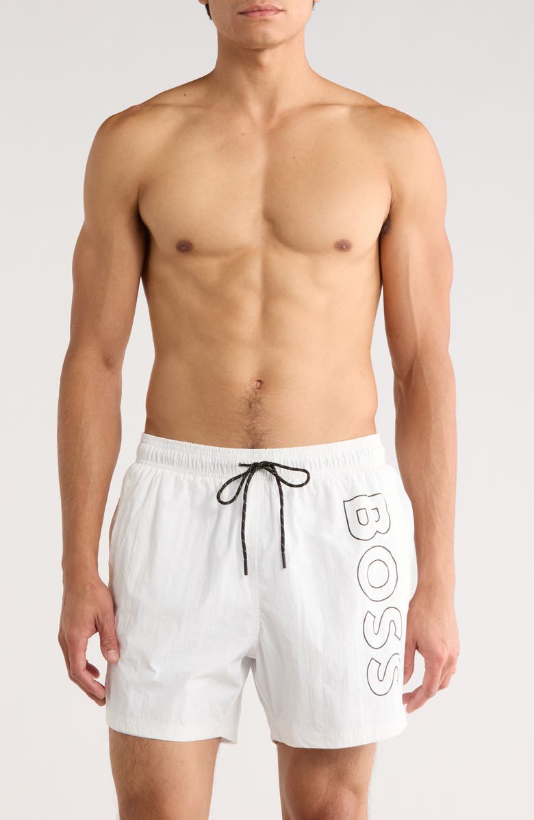 BOSS Octopus Swim Trunks, Main, color, White