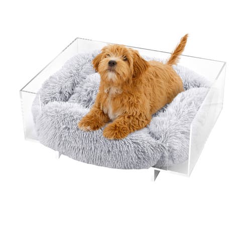 Carole 24" X 18" Small/medium Modern Lucite Calming Fluffy Pet Bed With Washable Cushion