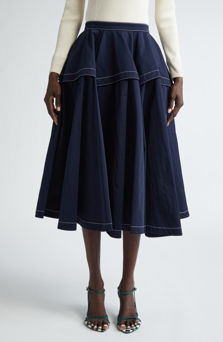 Bottega Veneta Topstitched Nylon Midi Skirt, Main, color, 
