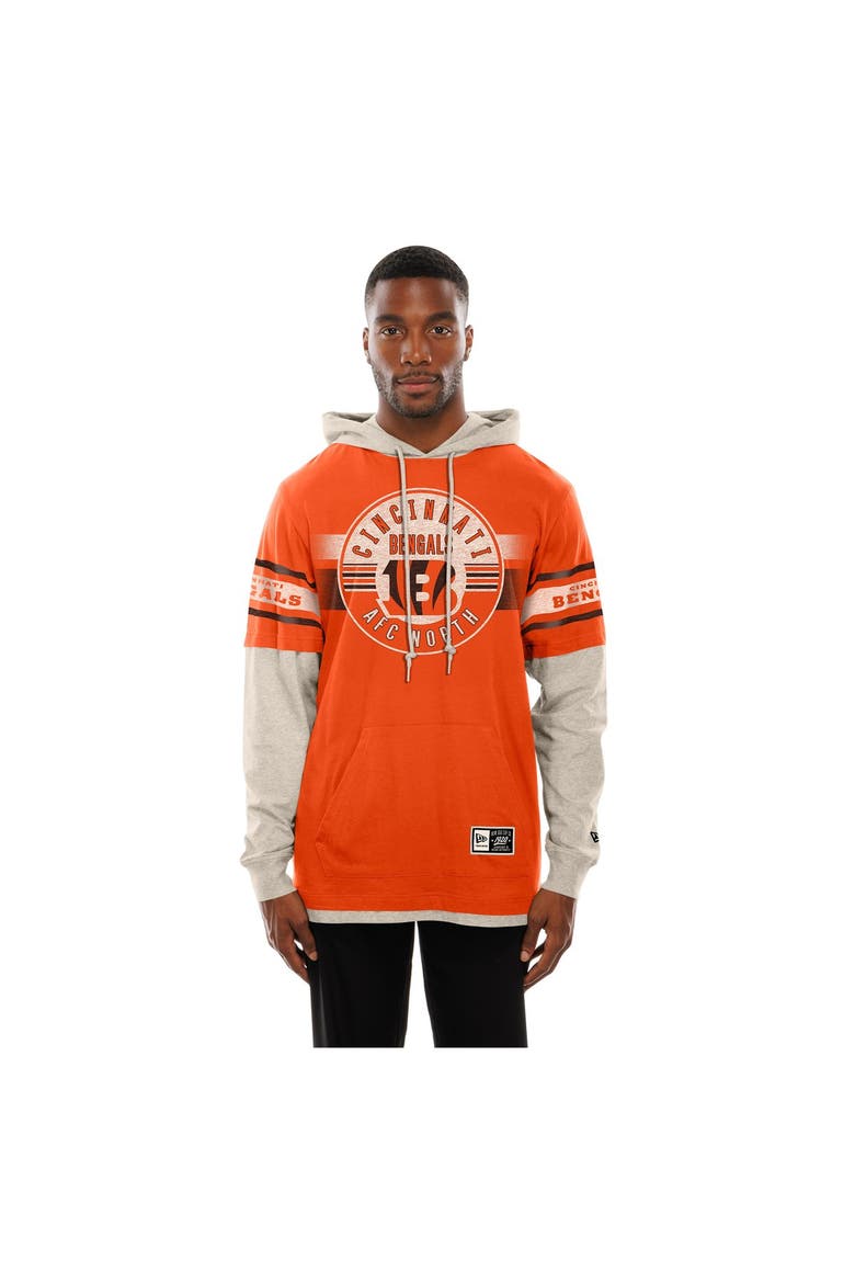 Men's New Era  Orange Cincinnati Bengals Twofer Layered Long Sleeve Hoodie T-Shirt, Main, color, Orange