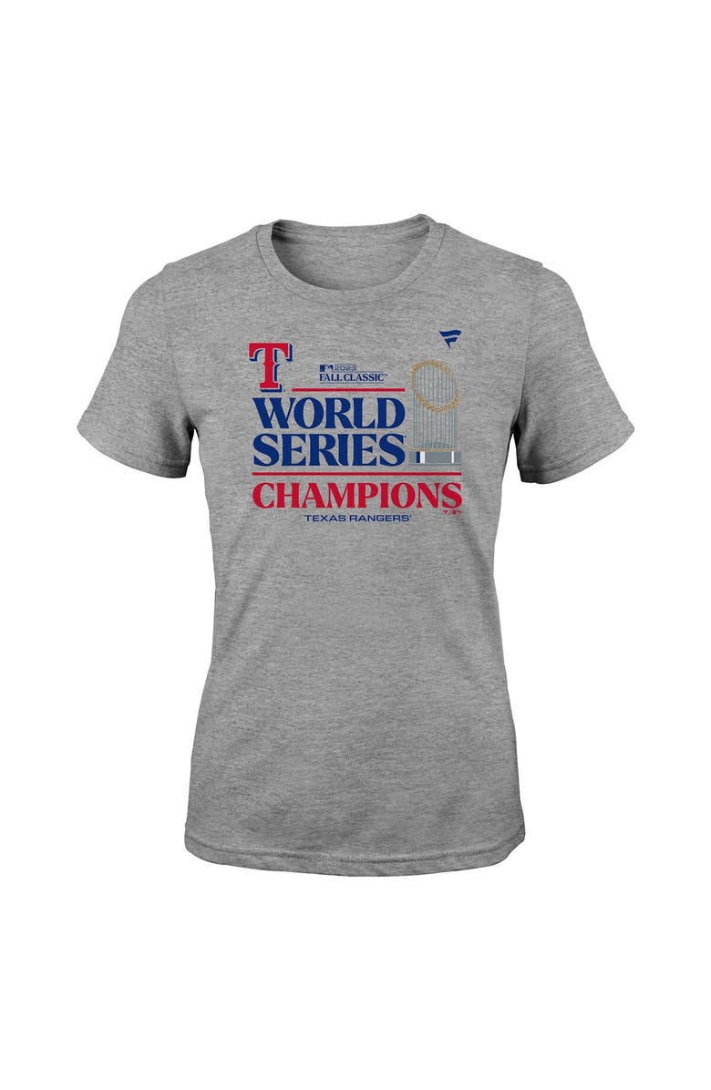 FANATICS Girls Youth Fanatics Branded Heather Gray Texas Rangers 2023 World Series Champions Locker Room T-Shirt, Alternate, color, 