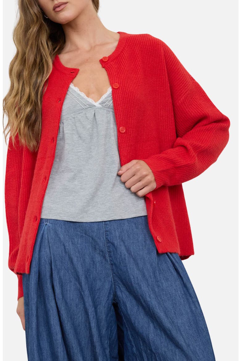 Ribbed Crewneck Cardigan, Main, color, RED