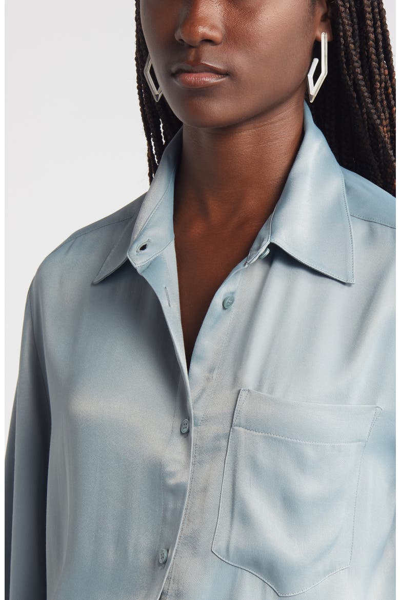 Bishop Sleeve Satin Button-Up Shirt, Alternate, color, GREY MINERAL