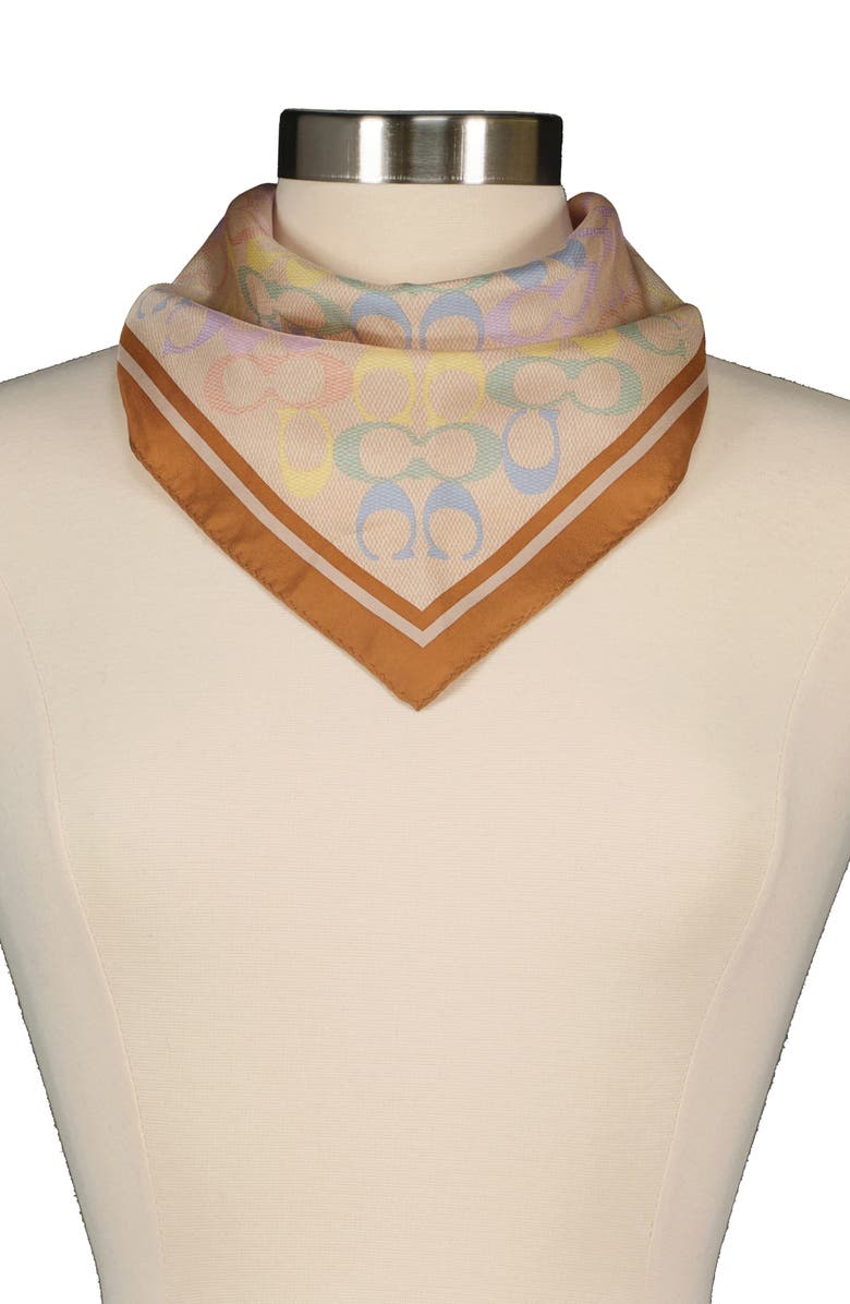 COACH Rainbow Signature C Silk Scarf, Alternate, color, Beige Multi