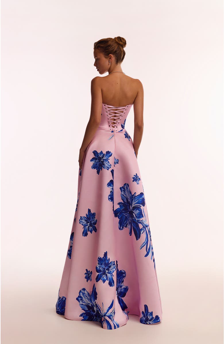 Milla Dainty pink A-line maxi dress with blue-flowered pattern, Alternate, color, Pink-Blue