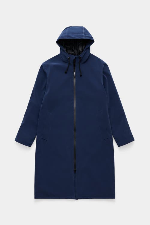 Stutterheim Stockholm Long Matte Winter Coat In Blue
