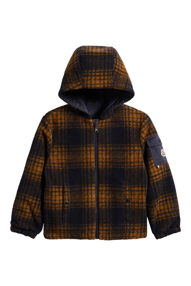 Kids' Aubrac Hooded Plaid Fleece Jacket, Main, color, DARK BLUE
