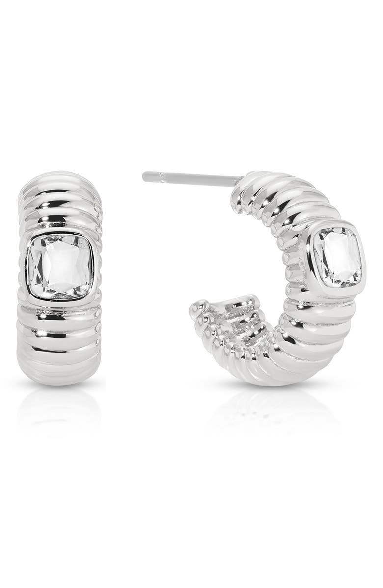 Ettika Contemporary Textured Small Hoop Earrings, Main, color, Silver