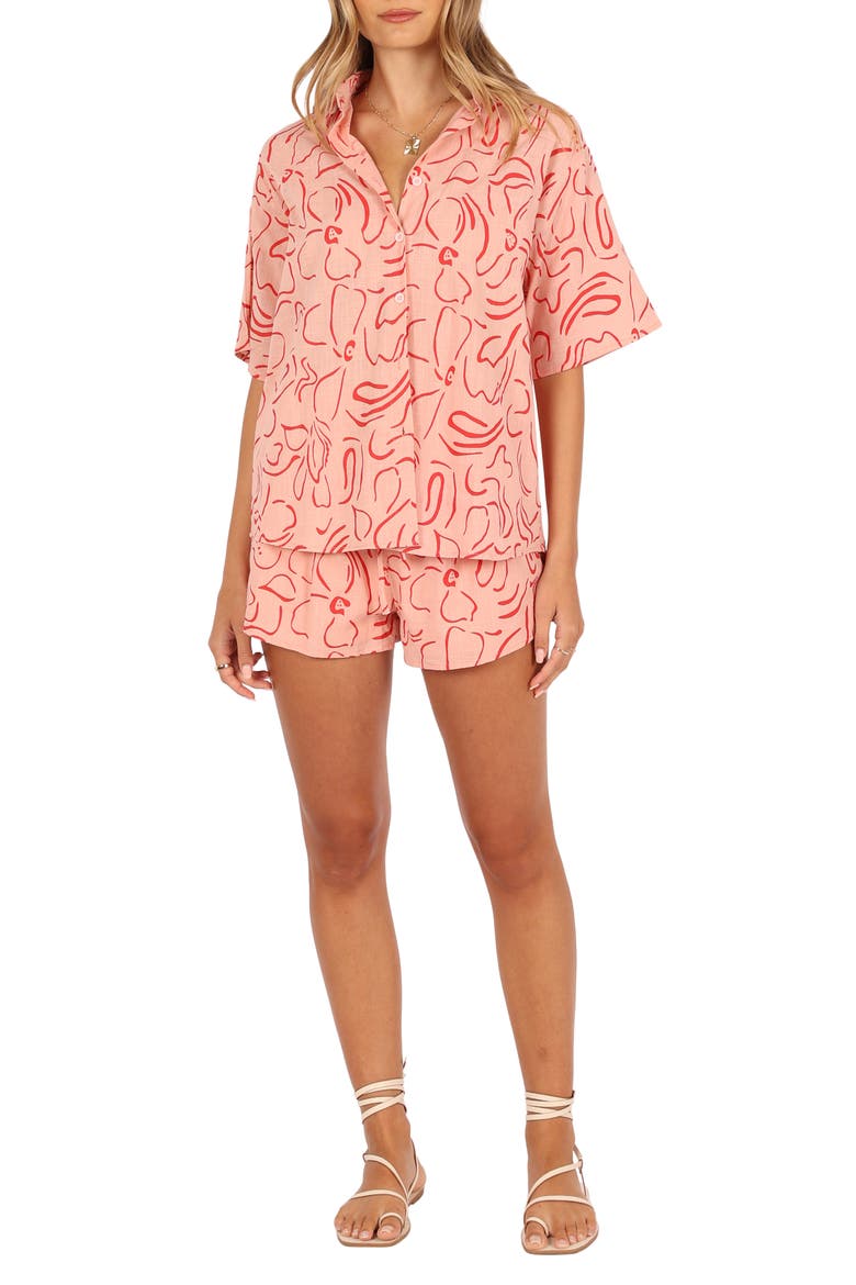 Flower Power Cotton Button-Up Shirt & Shorts Set, Main, color, PINK