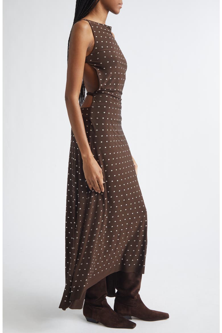 Grace Studded Open Back Jersey Dress, Alternate, color, BROWN