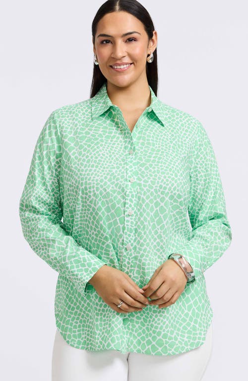 FOXCROFT FOXCROFT MEGHAN GIRAFFE PRINT LINEN BLEND BUTTON-UP SHIRT
