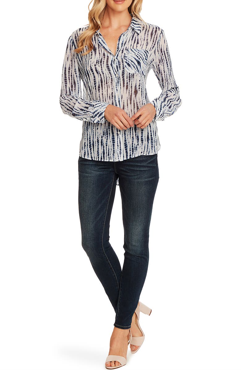 Vince Camuto Ikat Rivers Pocket Chiffon Blouse, Alternate, color, 